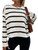 GORGLITTER Women's Striped Drop Shoulder Sweater Long Sleeve Round Neck Pullover Top Black and White Large