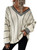 AlvaQ Women's Winter Casual Striped Color Block Cable Knitted Tops Oversize Long Sleeve V Neck Ribbed Hem Pullover Sweater White 1X