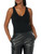 KARL LAGERFELD PARIS Women's Ribbed V-Neck Tank Top, Black, Small