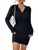 Floerns Women's Solid Long Sleeve Lapel Collar Ribbed Knit Sweater Dress Black L