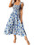 Floerns Women's Floral Print Tie Strap Square Neck Ruffle Boho Maxi Dress Blue White M