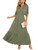 DEEP SELF Womens Summer Casual Maxi Dress Sexy V Neck Short Sleeve High Waist Vacation Long Flowy Dress Army Green