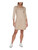 DKNY Womens Beige Knit Zippered Fitted Heather Long Sleeve Mock Neck Above The Knee Sweater Dress L