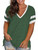 Plus Size Summer Tops for Women Oversized Striped V Neck Tee Shirts Green 26W