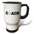 3dRose tm_192410_1 Coach, Black Letters with Volleyball on White Background Travel Mug, 14-Ounce, Stainless Steel