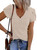 Womens 2023 Ribbed Knit V Neck T Shirts Short Sleeve Summer Tops Beige M