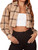 MakeMeChic Women's Plaid Long Sleeve Cropped Button Down Shirt Blouse Jacket Coat Multicolor XL