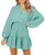 YOVION Women's Casual Short Dress V Neck Puff Long Sleeve Elastic Waist Ruffle Tiered A-Line Mini Dresses (Sage Green, XL)