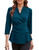 GRACE KARIN Women's Solid Wear to Work Blouses Wrap V Neck 3/4 Sleeve Peplum Tops Trendy Slim Fit Shirt Peacock Blue XL