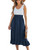 CUPSHE Women's Scoop Neck Midnight Blue Ruffled Sleeveless Elastic Smocked Waist Midi Dress Casual A Line Woven Dress