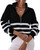 BTFBM Women 2023 Casual Long Sleeve Zip Striped Pullover Sweaters V Neck Collar Ribbed Knit Fall Winter Slouchy Jumpers (Striped Black, X-Large)