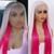 Missyvan Ash Pink Lace Front Wig Glueless Ombre Hot Pink Plum Hair Synthetic Long Straight Hair Peekaboo Wigs for Fashion Women Heat Resistant Fiber Hair