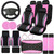 Fabbay 21 Pcs Car Seat Covers Full Set Car Floor Mats Steering Wheel Cover Armrest Cover Seat Belt Pad Seatbelt Covers Cup Mats Car Emblem Ring Sticker for Sedans Trucks SUV (Black, Pink)