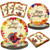 72Pcs Thanksgiving Paper Plates and Napkins Thanksgiving Fall Party Supplies with Maple Leaf Turkey Tableware Thanksgiving Disposable Dinnerware Set for Fall Picnic BBQs Autumn Celebrations, Serves 24
