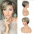 LEOSA Short Blonde Pixie Cut Wig with Bangs Ombre Light Brown and Dark Brown Wig Short Curly Wigs for White Black Women Wavy Fluffy Layered Synthetic Hair Wig Natural Looking Ash Blonde Wig
