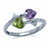 Silvershake Natural Amethyst Peridot and White Topaz 925 Sterling Silver Twin Heart Ring Size 8