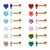 12 Pairs Flat Back Surgical Stainless Steel Stud Earrings, 18K Gold Plated Silver Screw Back Heart Star Round Cubic Zirconia CZ Birthstone Stud Earrings Set (Gold heart 3mm)