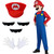 BHAVIK Super Brothers Costume Outfit for Kids Halloween Cosplay Costume, Plumber Cosplay Jumpsuit with Accessory -M