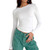 Women's Long Sleeve Crop Top Shirts Basic Casual Crew Neck Y2K T Shirts Top Solid Color Tee White