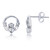 Sterling Silver Rhodium 3mm White Heart Cut & Round Cubic Zirconia Claddagh Stud Earring