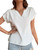 LYANER Women's Casual Notched V Neck Rolled Short Sleeve Work Blouse T-Shirt Top White X-Large