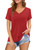 Amoretu Woman Tops for Summer Short Sleeve V Neck T Shirts Casual Blouses Red M