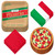 Pizza Party Supplies - Takeout Box Square Paper Dinner Plates, Round Dessert Plates, Italian Flag Lunch Napkins, and Solid Red Beverage Napkins (32 Total Plates and Napkins)