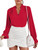 LYANER Women's Ruffle V Neck Solid Long Sleeve Chiffon Blouse Shirt Top Red X-Large