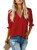 EVALESS V Neck Blouses for Women Dressy Casual Fashion 2024 Spring Summer Puff Ruffle Short Sleeve Tops Loose Fit Solid Color Shirts with Smocked Cuffs Red Large