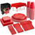 Red Party Supplies Set Paper Plates Plastic Cups Forks Knives Spoons Napkins Tablecloth Serves 20 Guests Disposable Dinnerware Set of 222 Pieces, Complete Tableware for Party - By SparkSettings