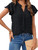 MEROKEETY Women Summer V Neck Ruffle Short Sleeve Blouse Swiss Dot Flowy Shirt Tunic Top Black Large MEROKEETY Women Summer V Neck Ruffle Short Sleeve Blouse Swiss Dot Flowy Shirt Tunic Top Black Large