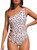 Hilinker Women's Leopard Print One Piece Swimsuit One Shoulder Cutout Bathing Suit White Small