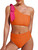 Swmmer Liket Women High Waisted Bikini One Shoulder Swimsuit Two Piece Bathing Suit Cutout Bow Tie Swimwear Orange