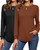 Riyiper 2 Pack Women's Crew Neck Sweatshirts, Long Sleeve Casual Shirts Loose Fit Soft Tunic Tops Plain Basic Pullover Tees (Black, Caramel,X Large)