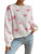 SHENHE Women's Heart Sweater Crewneck Long Sleeve Ribbed Knit Pullover Sweater Top Light Pink M