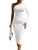 LAGSHIAN Women's Elegant Bodycon One Shoulder Long Sleeve Ruched Midi Cocktail Party Dress White