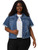 Agnes Orinda Women's Plus Size Denim Jacket Button Front Work Crop Jean Short Sleeves Jackets 2023 1X Blue