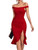 LYANER Women's Off Shoulder Ruffle Slit Split Hem Bodycon Party Club Midi Dress Red Medium