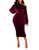 Salimdy Womens One Off Shoulder Midi Dress Long Sleeve Velvet Sexy Bodycon Party Pencil Dress Wine Red 2XL