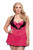 iCollection Women's Plus Size Floral Two Tone Lace, Microfiber and Mesh Bolero Babydoll, Fuchsia-Black, 1X