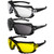 Birdz Eyewear Gasket Padded Motorcycle Riding Sunglasses 3 Pairs Safety Glasses Black Frames Clear Smoke & Yellow Lenses