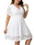 SCOMCHIC Women Lace Plus Size Cocktail Dress for Wedding Guest V Neck Short Sleeve Flowy A Line Knee Length Dresses White 2XL