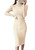 Fangetey Womens Long Sleeve Turtleneck Sweater Dresses Knitted Bodycon Midi Sheath Jumper Dresses Beige