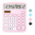 Calculator, Deli Standard Function Desktop Calculators with 12 Digit Large LCD Display and Sensitive Button, Solar Battery Dual Power Office Calculator, Pink