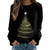 Christmas Sweater for Women Long Sleeve Xmas Tee Tops Christmas Believe Tree Shirt Holiday Funny Graphic Baseball T-Shirt Black