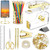 FERXIDI Gold Desk Accessories,Office Supplies Set Acrylic Stapler,Staple Remover,Tape Holder,Pen Holder,Ballpoint Pen,Scissor,Binder Clips,Phone Holder,Ruler,Transparent Glue,1000pcs Staples