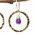 Amethyst earrings and oxidized brass circle shape in hammer textured on sterling silver hook style