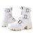 TINSTREE White Chunky Boots for Women,Juniors Lug Sole Platform Ankle Booties Chelsea Slip on Chunky Block Heel Leather Combat Boots White,08