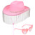 Yoiemivy Longer Fringes Rhinestone Cowboy Hat with Heart-Shaped Sunglasses Cowgirl Hat Bedazzled Glitter Western Cowboy Hat for Women Men Disco Cosplay Party Costume (Pink)