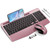 Wireless Keyboard and Mouse Combo, Ergonomic Keyboard with Wrist Rest, Phone Holder, Sleep Mode, 2.4G Lag-Free Rechargeable Compact Silent Cordless Keyboard Mouse for Windows, Laptop, PC (Rose Gold)